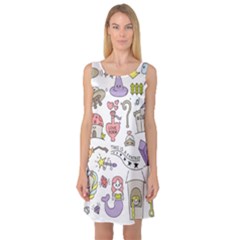 Fantasy-things-doodle-style-vector-illustration Sleeveless Satin Nightdress