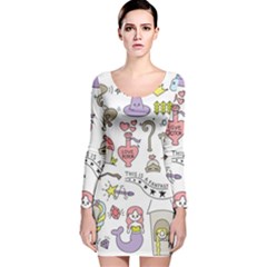 Fantasy-things-doodle-style-vector-illustration Long Sleeve Velvet Bodycon Dress