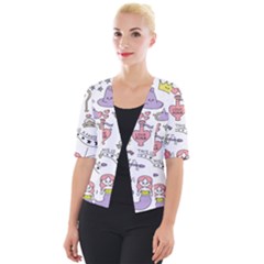 Fantasy-things-doodle-style-vector-illustration Cropped Button Cardigan