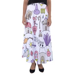 Fantasy-things-doodle-style-vector-illustration Flared Maxi Skirt