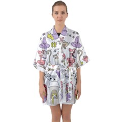 Fantasy-things-doodle-style-vector-illustration Half Sleeve Satin Kimono 