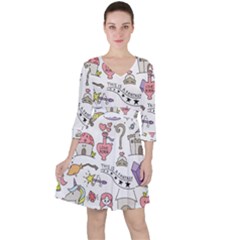 Fantasy-things-doodle-style-vector-illustration Quarter Sleeve Ruffle Waist Dress