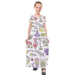 Fantasy-things-doodle-style-vector-illustration Kids  Short Sleeve Maxi Dress