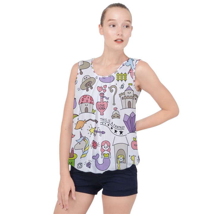 Fantasy-things-doodle-style-vector-illustration Bubble Hem Chiffon Tank Top