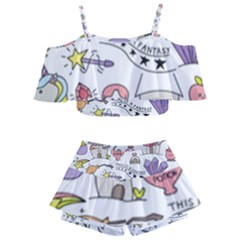 Fantasy-things-doodle-style-vector-illustration Kids  Off Shoulder Skirt Bikini