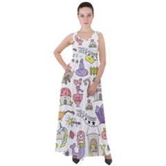 Fantasy-things-doodle-style-vector-illustration Empire Waist Velour Maxi Dress