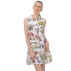 Fantasy-things-doodle-style-vector-illustration Sleeveless Shirt Dress by Jancukart