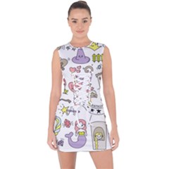 Fantasy-things-doodle-style-vector-illustration Lace Up Front Bodycon Dress