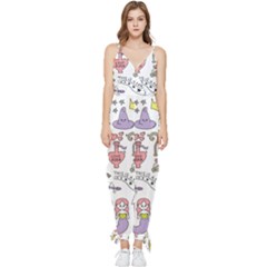 Fantasy-things-doodle-style-vector-illustration Sleeveless Tie Ankle Chiffon Jumpsuit by Jancukart