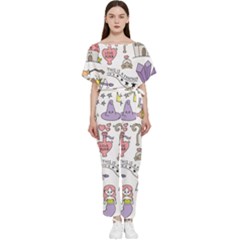 Fantasy-things-doodle-style-vector-illustration Batwing Lightweight Chiffon Jumpsuit by Jancukart