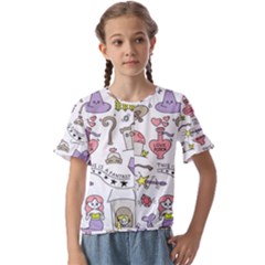 Fantasy-things-doodle-style-vector-illustration Kids  Cuff Sleeve Scrunch Bottom Tee