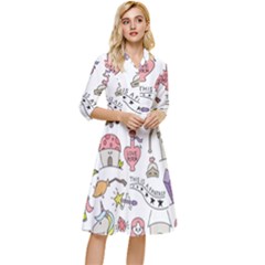 Fantasy-things-doodle-style-vector-illustration Classy Knee Length Dress