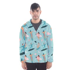 Beach-surfing-surfers-with-surfboards-surfer-rides-wave-summer-outdoors-surfboards-seamless-pattern- Men s Hooded Windbreaker by Jancukart