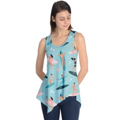 Beach-surfing-surfers-with-surfboards-surfer-rides-wave-summer-outdoors-surfboards-seamless-pattern- Sleeveless Tunic