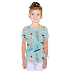 Beach-surfing-surfers-with-surfboards-surfer-rides-wave-summer-outdoors-surfboards-seamless-pattern- Kids  One Piece Tee