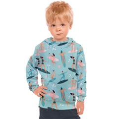 Beach-surfing-surfers-with-surfboards-surfer-rides-wave-summer-outdoors-surfboards-seamless-pattern- Kids  Hooded Pullover