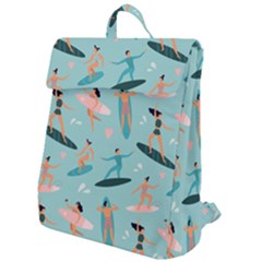 Beach-surfing-surfers-with-surfboards-surfer-rides-wave-summer-outdoors-surfboards-seamless-pattern- Flap Top Backpack by Jancukart