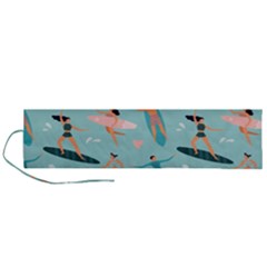 Beach-surfing-surfers-with-surfboards-surfer-rides-wave-summer-outdoors-surfboards-seamless-pattern- Roll Up Canvas Pencil Holder (l)