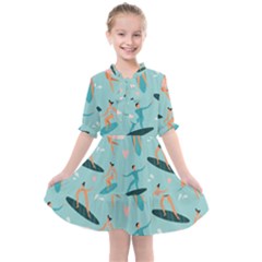 Beach-surfing-surfers-with-surfboards-surfer-rides-wave-summer-outdoors-surfboards-seamless-pattern- Kids  All Frills Chiffon Dress