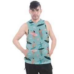 Beach-surfing-surfers-with-surfboards-surfer-rides-wave-summer-outdoors-surfboards-seamless-pattern- Men s Sleeveless Hoodie