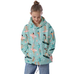 Beach-surfing-surfers-with-surfboards-surfer-rides-wave-summer-outdoors-surfboards-seamless-pattern- Kids  Oversized Hoodie