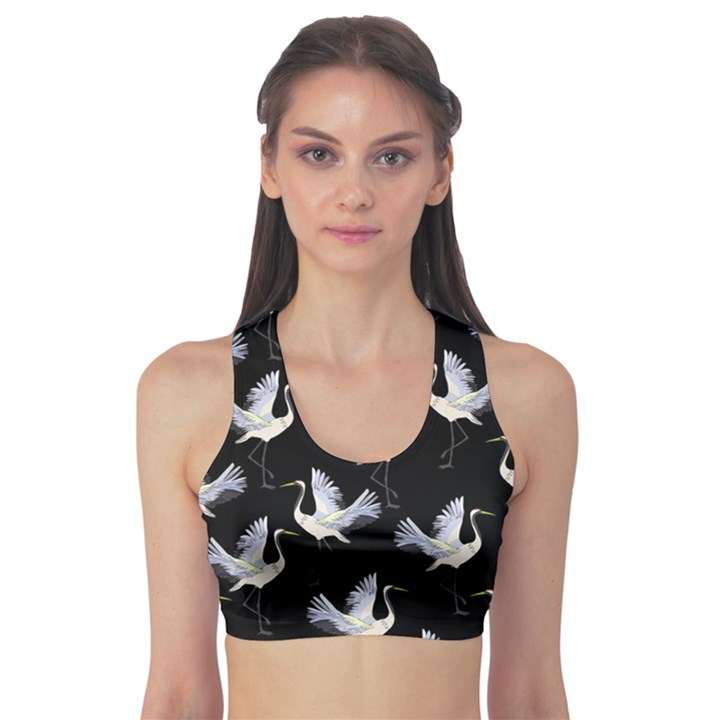 Crane-pattern Sports Bra