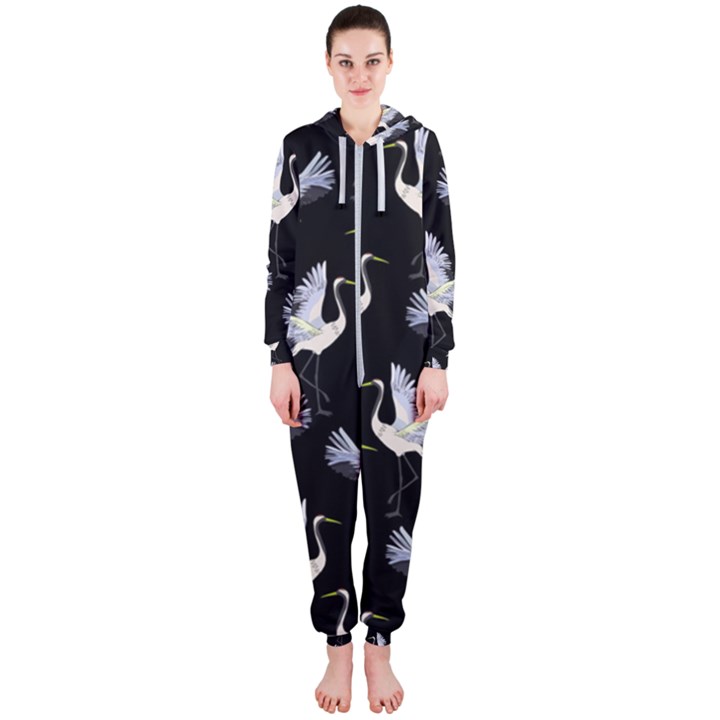 Crane-pattern Hooded Jumpsuit (Ladies)