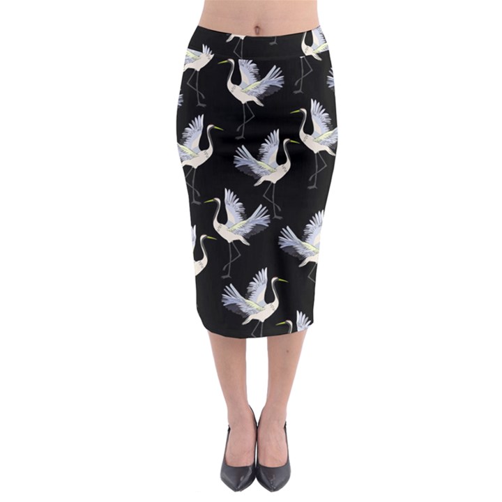 Crane-pattern Midi Pencil Skirt