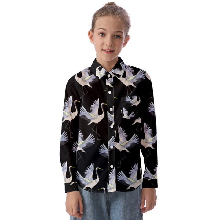 Crane-pattern Kids  Long Sleeve Shirt