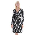 Crane-pattern Long Sleeve Velvet Front Wrap Dress View1