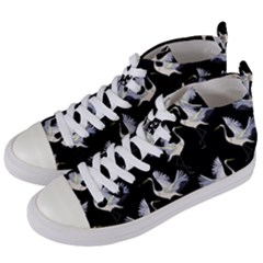 Crane-pattern Women s Mid-top Canvas Sneakers