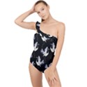 Crane-pattern Frilly One Shoulder Swimsuit View1