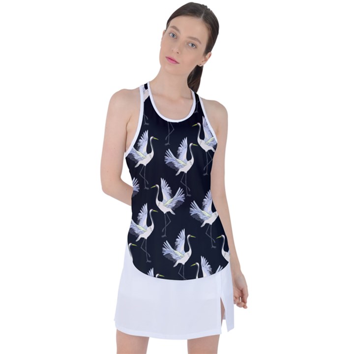 Crane-pattern Racer Back Mesh Tank Top