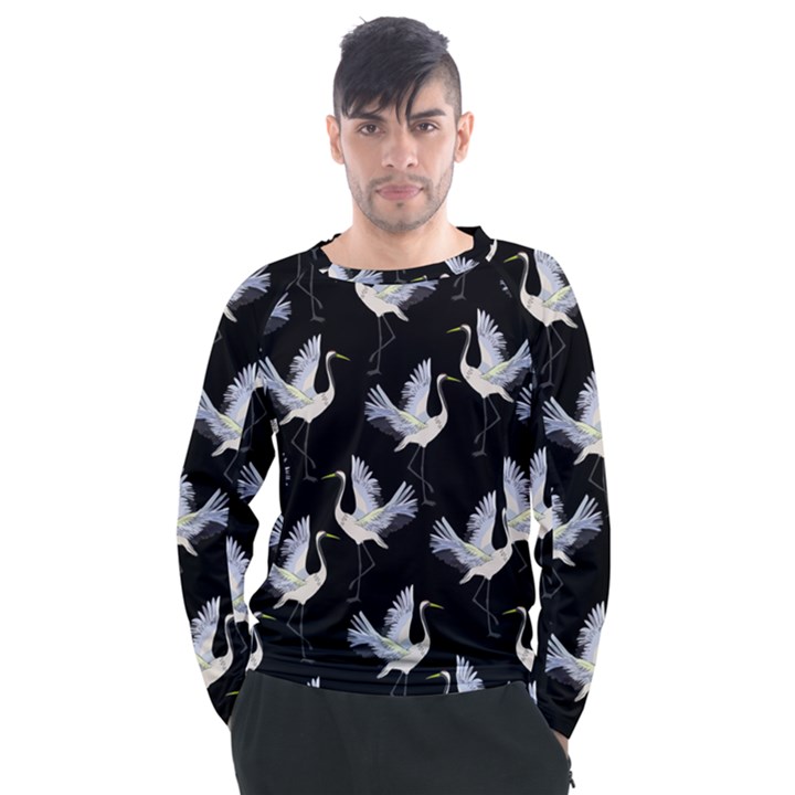 Crane-pattern Men s Long Sleeve Raglan Tee