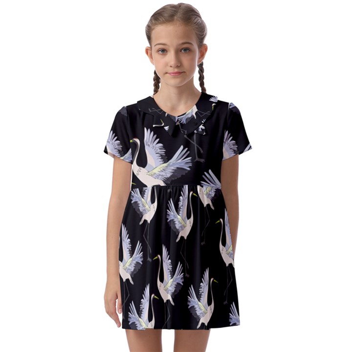 Crane-pattern Kids  Asymmetric Collar Dress