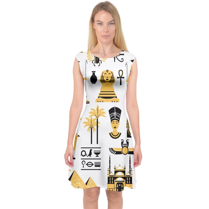 Egypt-symbols-decorative-icons-set Capsleeve Midi Dress