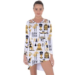 Egypt-symbols-decorative-icons-set Asymmetric Cut-out Shift Dress