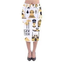 Egypt-symbols-decorative-icons-set Velvet Midi Pencil Skirt