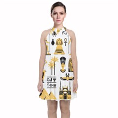 Egypt-symbols-decorative-icons-set Velvet Halter Neckline Dress 