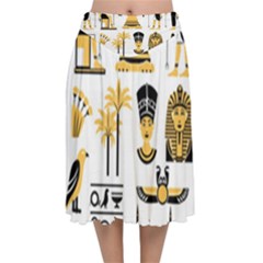 Egypt-symbols-decorative-icons-set Velvet Flared Midi Skirt