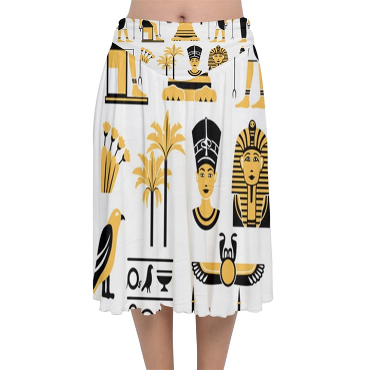 Egypt-symbols-decorative-icons-set Velvet Flared Midi Skirt