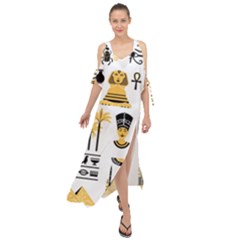 Egypt-symbols-decorative-icons-set Maxi Chiffon Cover Up Dress