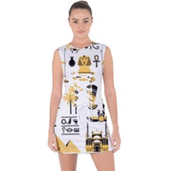 Egypt-symbols-decorative-icons-set Lace Up Front Bodycon Dress