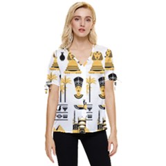 Egypt-symbols-decorative-icons-set Bow Sleeve Button Up Top