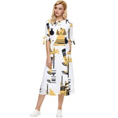 Egypt-symbols-decorative-icons-set Bow Sleeve Chiffon Midi Dress