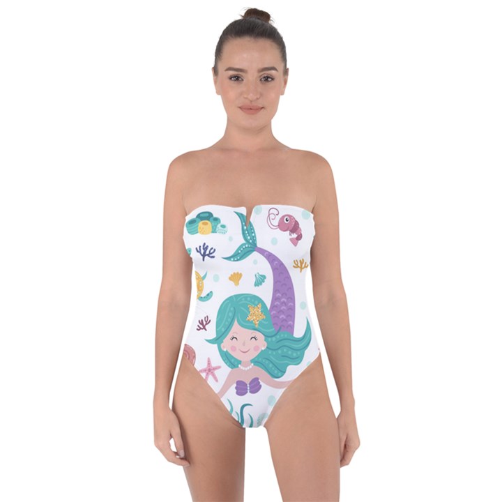 Set-cute-mermaid-seaweeds-marine-inhabitants Tie Back One Piece Swimsuit