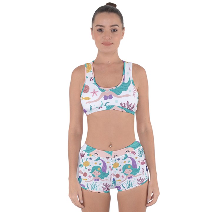 Set-cute-mermaid-seaweeds-marine-inhabitants Racerback Boyleg Bikini Set