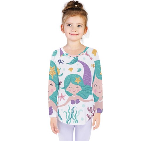 Set-cute-mermaid-seaweeds-marine-inhabitants Kids  Long Sleeve Tee by Jancukart