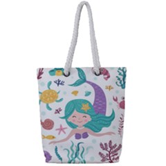 Set-cute-mermaid-seaweeds-marine-inhabitants Full Print Rope Handle Tote (Small)