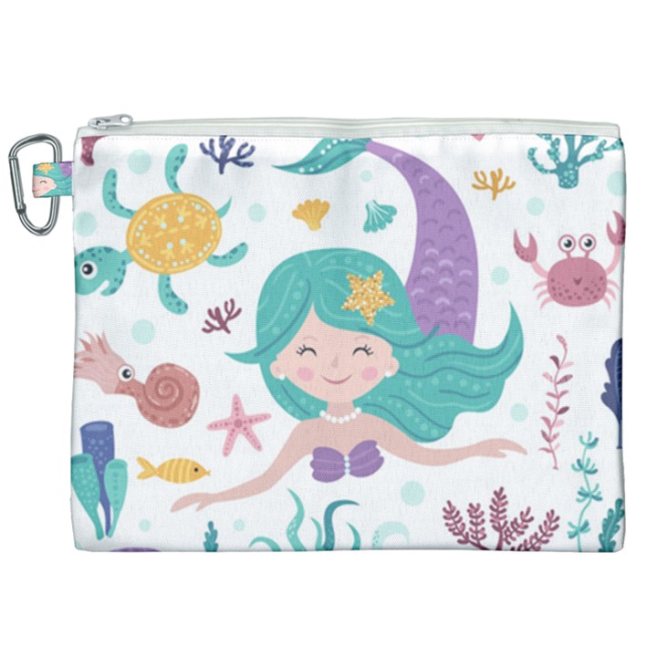 Set-cute-mermaid-seaweeds-marine-inhabitants Canvas Cosmetic Bag (XXL)